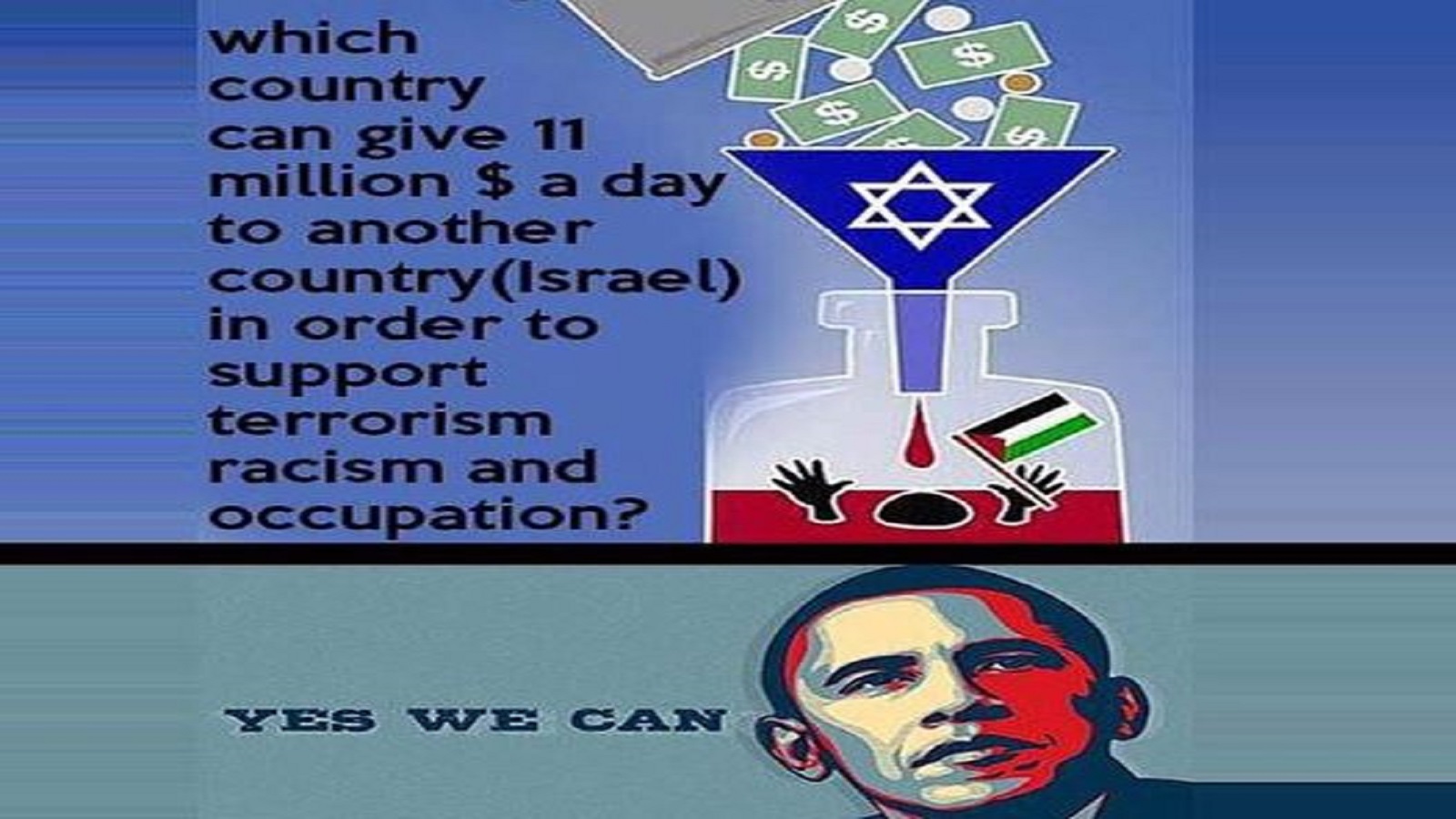 رسم يدعو لايقاف الدعم الأميركي لاسرائيل