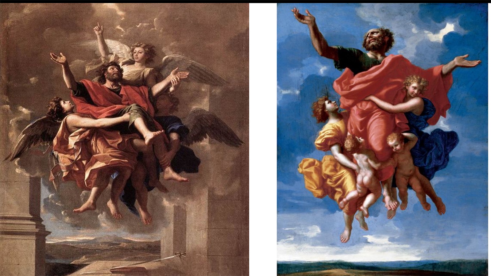  بولس في السماء الثالثة، زيتيتان من توقيع نيقولا بوسان، منتصف القرن السابع عشر.