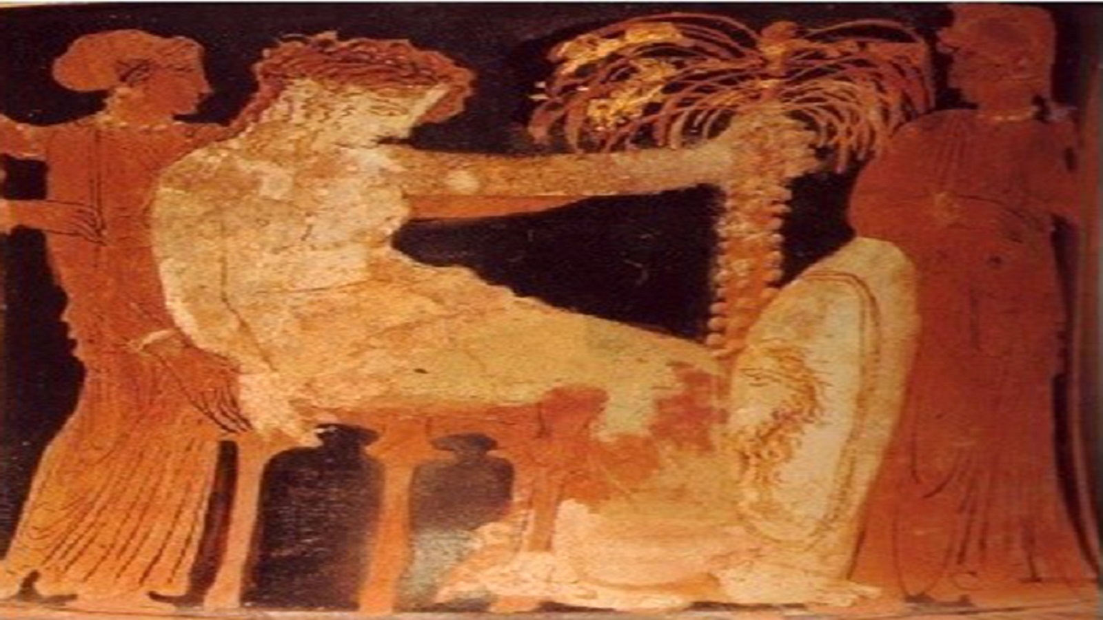 ليتو عند نخلة جزيرة ديلوس، رسم يزين آنية إغريقية من القرن الرابع قبل الميلاد (متحف أثينا الوطني).