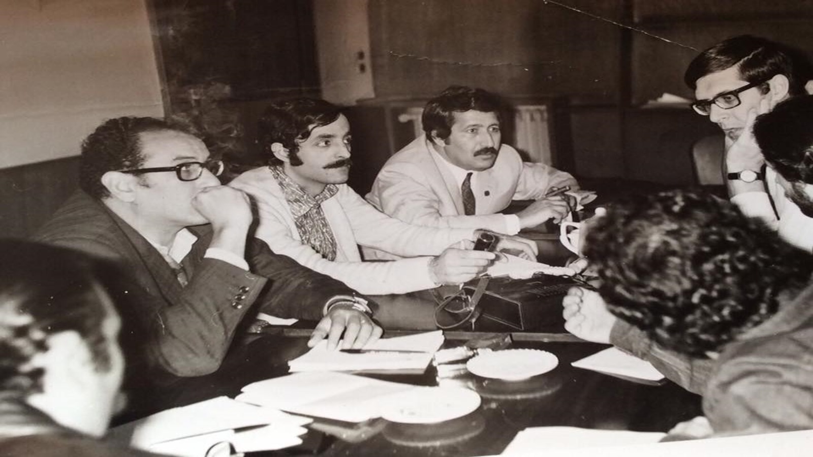 من اليمين: غي هنبل، الطاهر الشريعة، وليد شميط، وسمير فريد