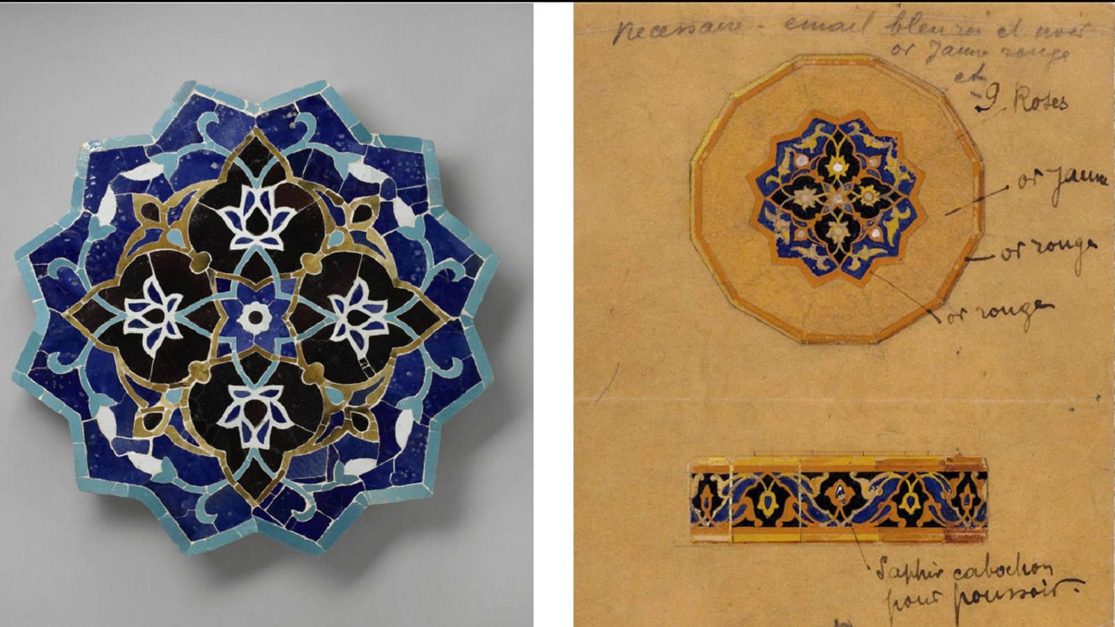  قطعة فارسية من القرن الرابع عشر، مع دراسة تخطيطية من 1920.