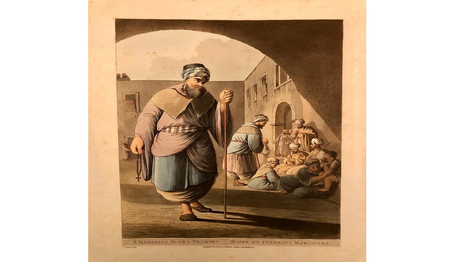 ليتوغرافيا عام 1803 لراهب ماروني مع مجموعة من الحجاج الموارنة للويجي ماير يرجح ان يكونوا في زيارة الى القدس