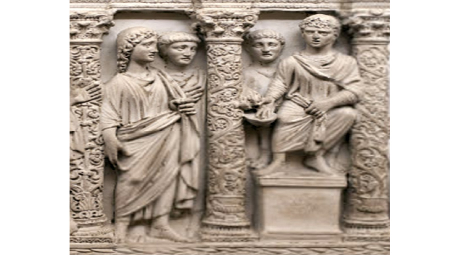  محاكمة يسوع، تفصيل من ناووس من نهاية القرن الرابع يُعرف باسم "تسليم الناموس"، من محفوظات الفاتيكان.