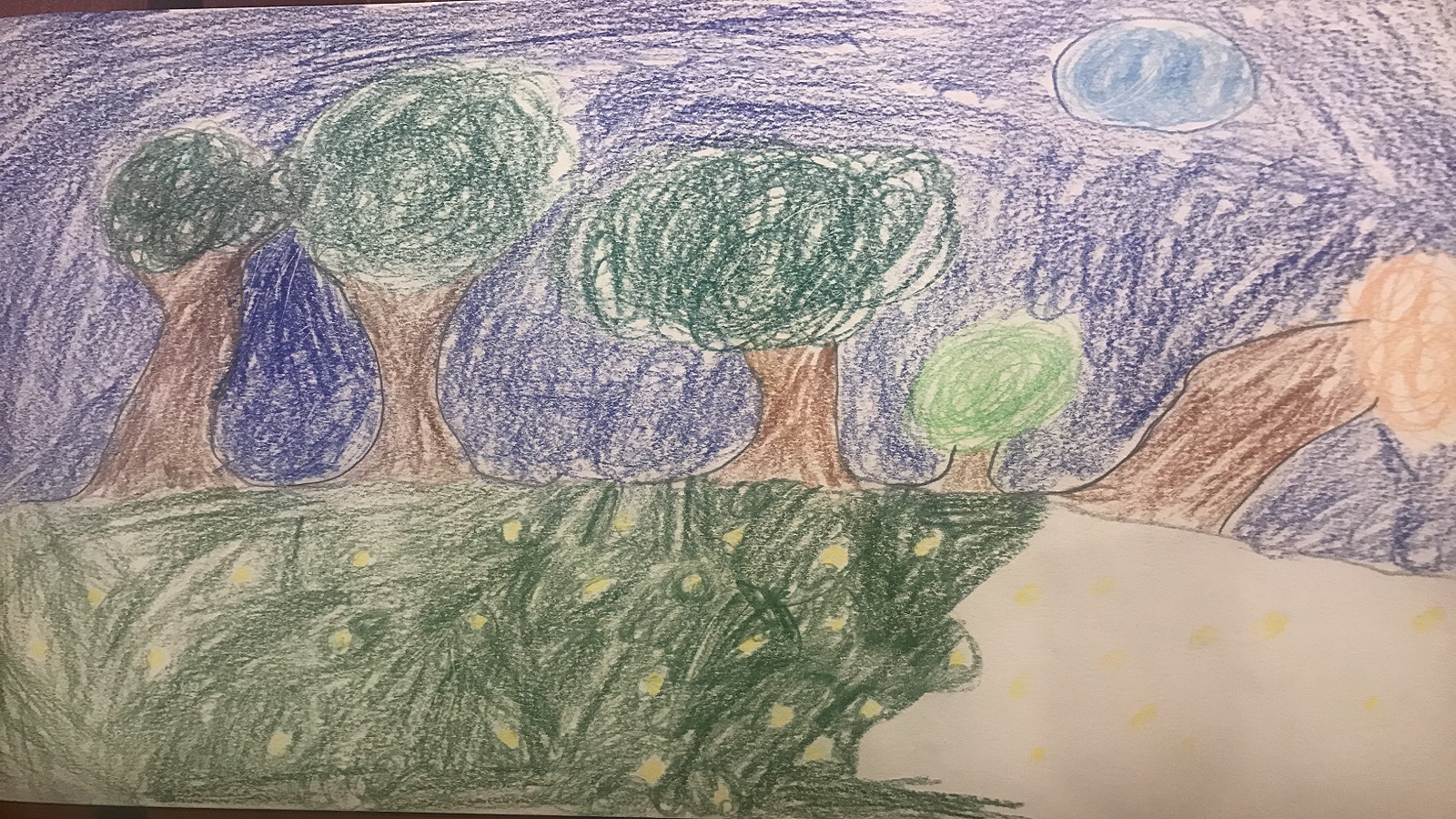 رسم الأشجار بوحي من فان غوغ. جود الحلبي (10 سنوات، مدرسة برمانا العالية)