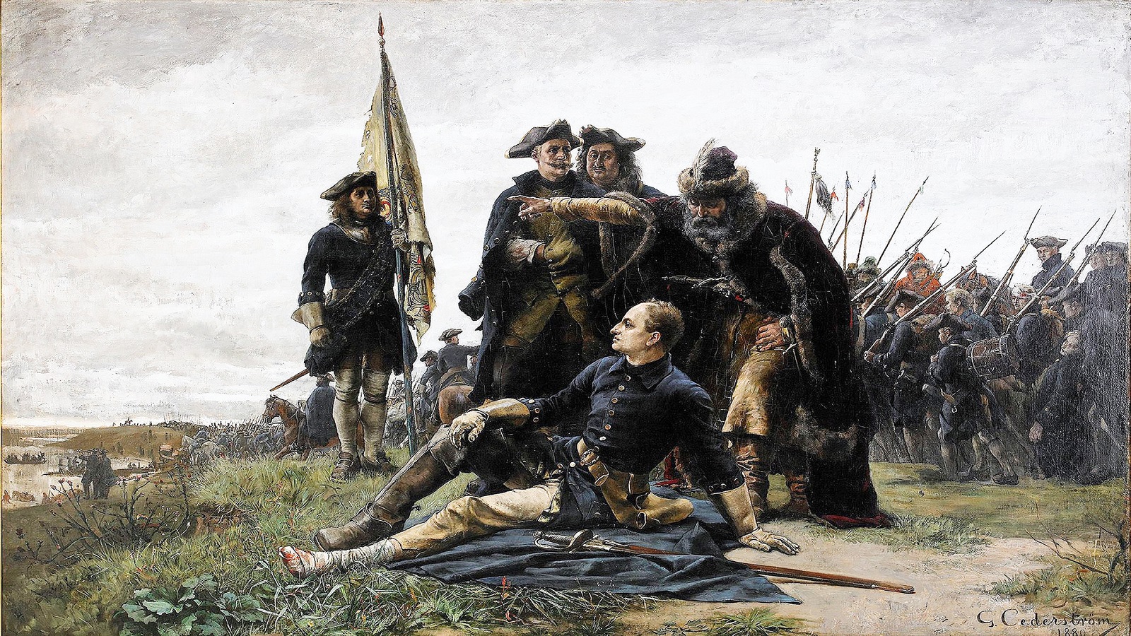 غوستاف شيديستروم، مازيبا وشارل الثاني عشر في مولتافا، 1880. 