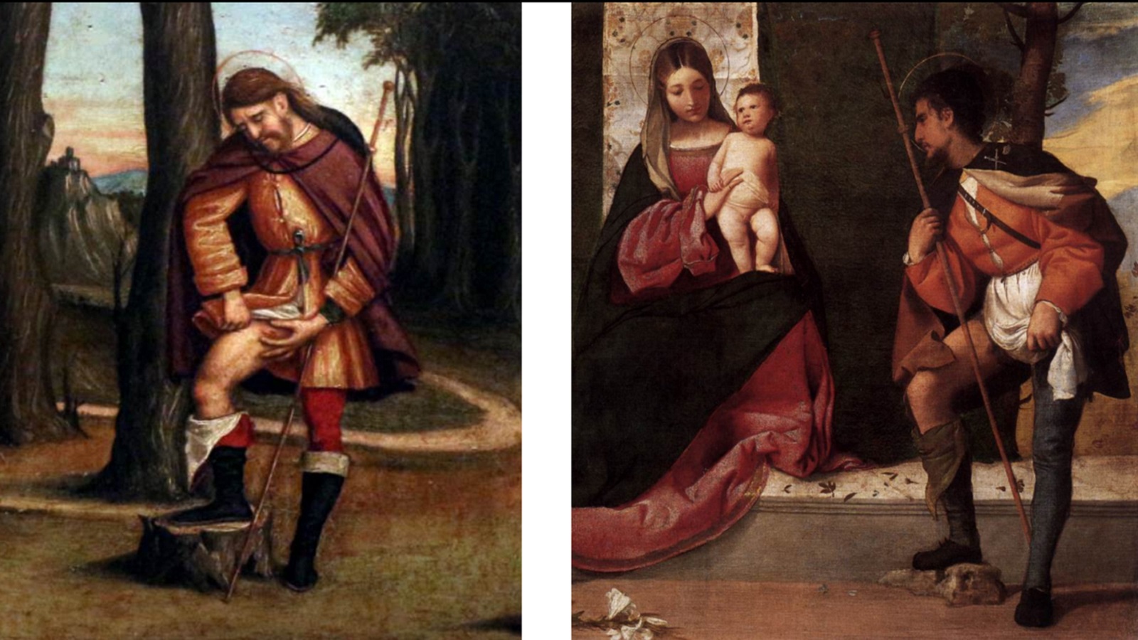 روكز في لوحة أنجزها جيورجيون في القرن 16، ولوحة صوّرها بياترو باولو أغابيتي في 1528.     