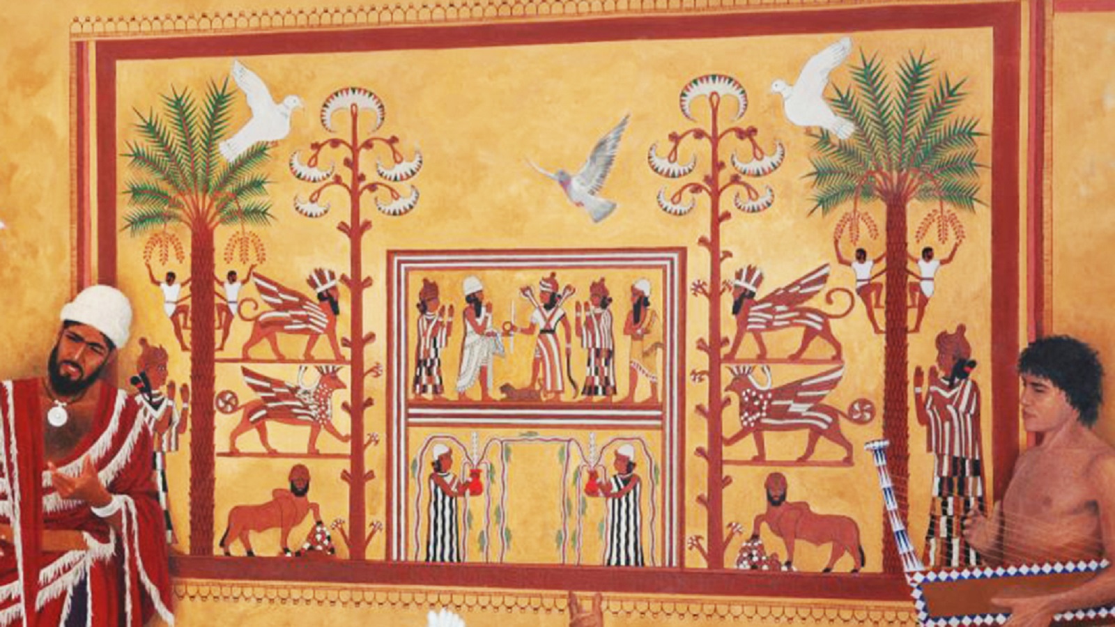 رسم توثيقي لجدارية في القصر الملكي الكبير الخاص بالملك زمري ليم في مدينة ماري