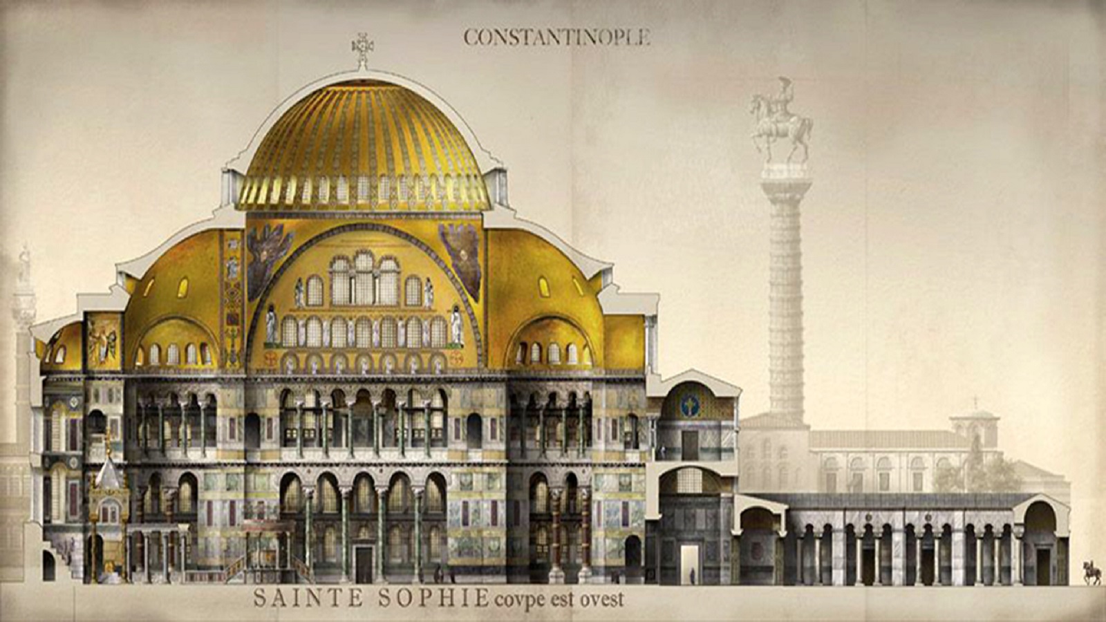 كنيسة أيا صوفيا البيزنطية، رسم توثيقي من توقيع أنطوان هلبرت.