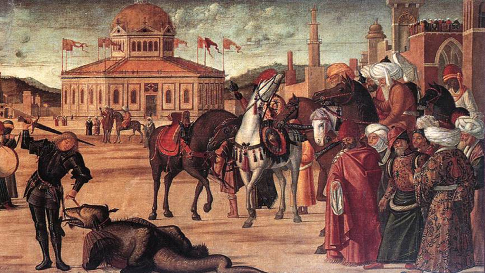 تفصيل من لوحة دخول القديس جاورجيوس إلى المدينة الليبية.