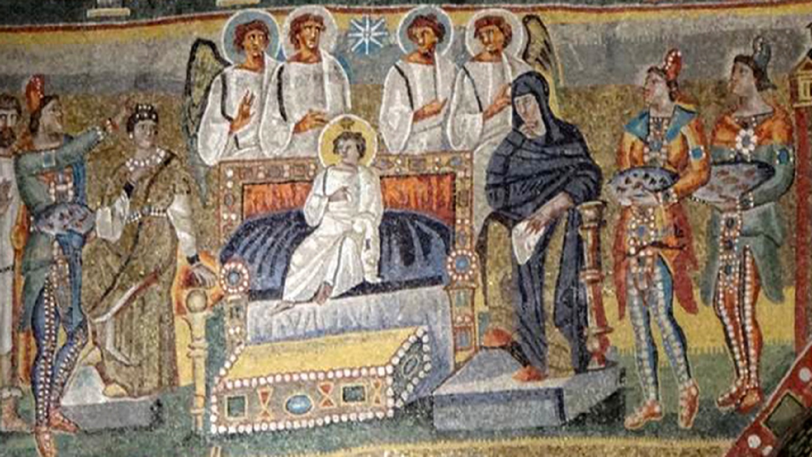  زيارة المجوس، فسيفساء من كنيسة القديسة مريم العظمى، روما، النصف الأول من القرن الخامس.