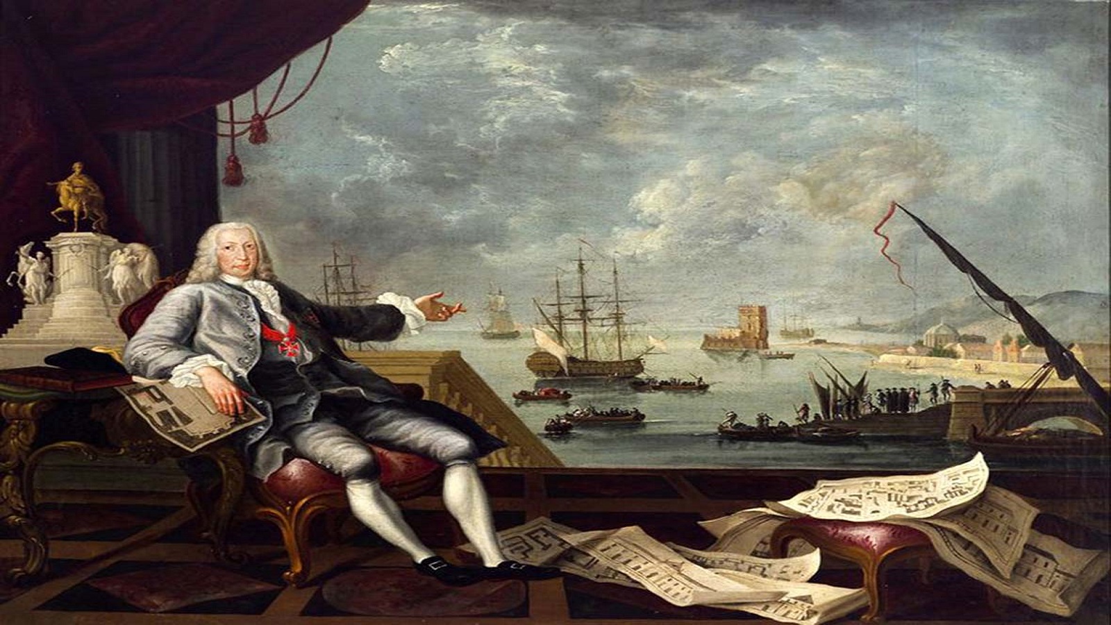 باني لشبونة، ماركيز دو بومبال، في زيتية أنجزها الفنان الفرنسي لويس ميشال فان لوو في 1776