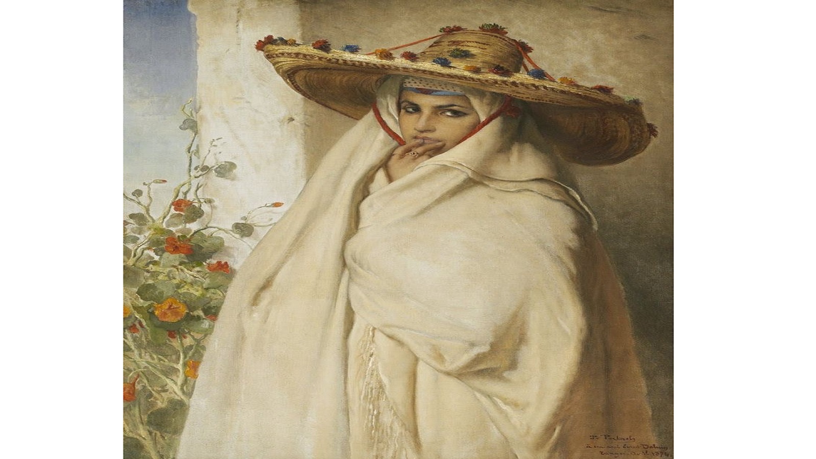 لوحة شهيرة للرسام البلجيكي يان بورتايلس وقد خلد بها شابة طنجاوية بلباس الحايك عام 1870