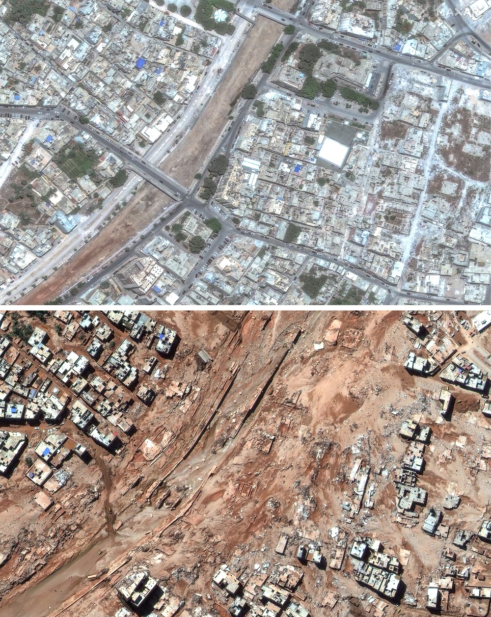 ليبيا فياضانات صور أقمار اصطناعية درنة