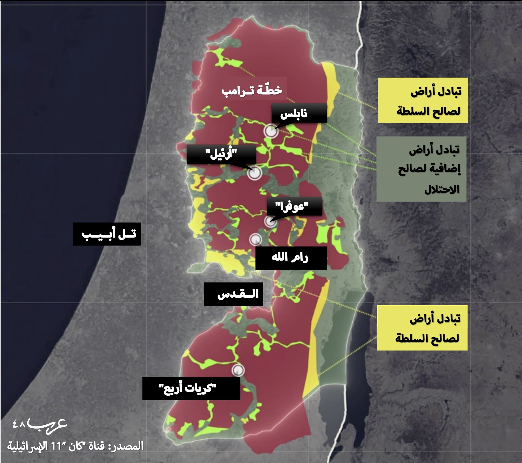 خريطة إسرائيلية لضم الضفة وتبادل أراضي