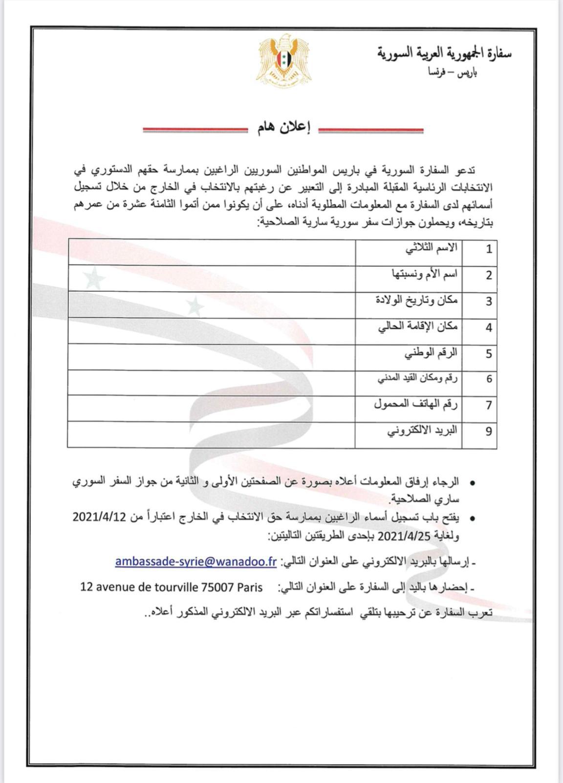 استمارة الاقتراع للانتخابات السورية
